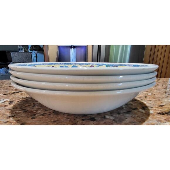 (4) Churchill Grape & Leaf Mosaic On Rim, Yellow Rim Coupe Soup Bowls - Picture 11 of 16